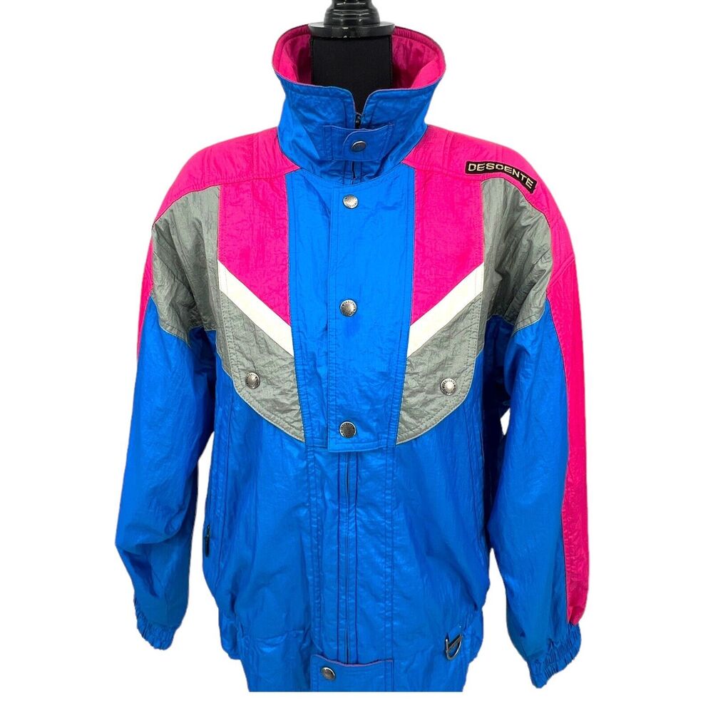 Vintage 80s Descente Ski Snowboard Bright Jacket Winter Full‎ Zip Nylon Med